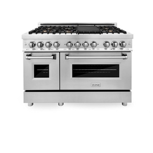 image:imageZLINE 48 in 60 cu ft Legacy Dual Fuel Range with Gas Cooktop and 2 Electric Ovens in Stainless Steel with 6 Brass Burners RABR48