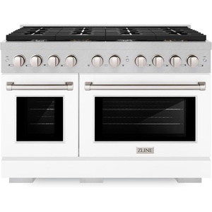 image:imageZLINE 48 in 67 cu ft Paramount Double Oven Dual Fuel Range with 8 Burner Gas Cooktop in Satin Stainless Steel with White Matte Doors SDRSWM48