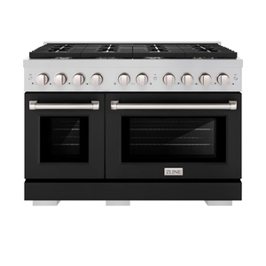 image:imageZLINE 48 in 67 cu ft Paramount Double Oven Dual Fuel Range with 8 Burner Gas Cooktop in Stainless Steel with Black Matte Doors SDRBLM48