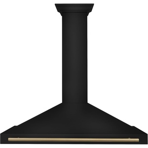 image:imageZLINE 48 in Autograph Edition Black Stainless Steel Wall Mount Range Hood With Champagne Bronze Handle BSKB4Z48CBBlack Stainless Steel