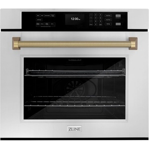 image:imageZLINE Autograph Edition 30 in Professional True Convection Single Wall Oven with Air Fry and Self Clean in Stainless Steel with Champagne Bronze Helix Handle WASZ30KCB