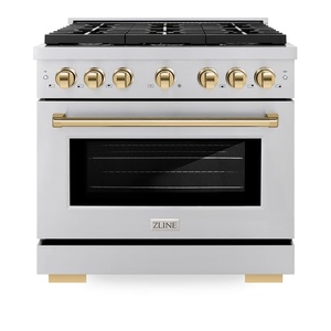 image:imageZLINE Autograph Edition 36 in 52 cu ft Paramount Dual Fuel Range with 6 Burner Gas Cooktop and Electric Convection Oven in Stainless Steel with Polished Gold Accents SDRZ36G
