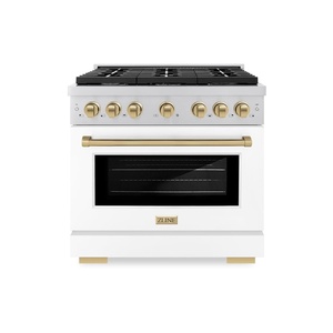 image:imageZLINE Autograph Edition 36 in 52 cu ft Paramount Gas Range with 6 Burner Cooktop and Convection Gas Oven in Stainless Steel with White Matte Door and Champagne Bronze Accents SGRZWM36CB