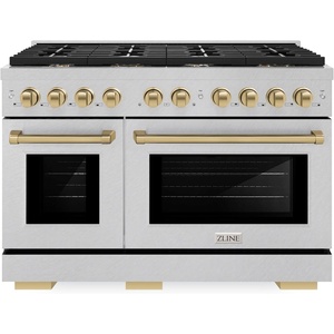 image:imageZLINE Autograph Edition 48 in 67 cu ft Paramount Double Oven Dual Fuel Range with 8 Burner Gas Cooktop in Satin Stainless Steel and Champagne Bronze Accents SDRSZ48CB