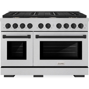 image:imageZLINE Autograph Edition 48 in 67 cu ft Paramount Double Oven Dual Fuel Range with 8 Burner Gas Cooktop in Satin Stainless Steel and Matte Black Accents SDRSZ48MB
