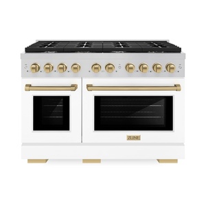 image:imageZLINE Autograph Edition 48 in 67 cu ft Paramount Double Oven Dual Fuel Range with 8 Burner Gas Cooktop in Stainless Steel with White Matte Door and Champagne Bronze Accents SDRZWM48CB