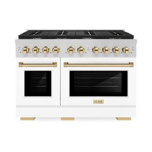 image:imageZLINE Autograph Edition 48 in 67 cu ft Paramount Double Oven Dual Fuel Range with 8 Burner Gas Cooktop in Stainless Steel with White Matte Door and Polished Gold Accents SDRZWM48G