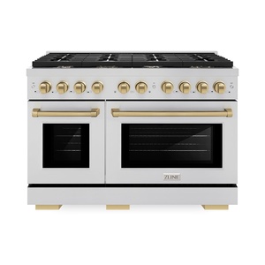 image:imageZLINE Autograph Edition 48 in 67 cu ft Paramount Double Oven Gas Range with 8 Burner Cooktop in Stainless Steel and Champagne Bronze Accents SGRZ48CB