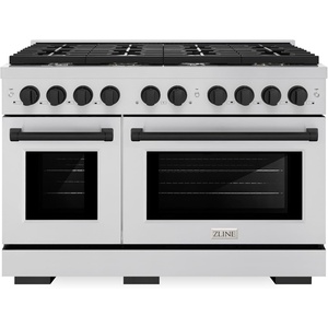 image:imageZLINE Autograph Edition 48 in 67 cu ft Paramount Double Oven Gas Range with 8 Burner Cooktop in Stainless Steel and Matte Black Accents SGRZ48MB
