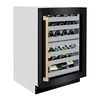 image:imageZLINE Autograph Edition 24 in Touchstone Dual Zone 44 Bottle Wine Cooler With Black Stainless Steel Glass Door And Champagne Bronze Handle RWDOZBS24CB