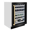 image:imageZLINE Autograph Edition 24 in Touchstone Dual Zone 44 Bottle Wine Cooler With Black Stainless Steel Glass Door And Polished Gold Handle RWDOZBS24G