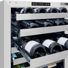 image:imageZLINE Autograph Edition 24 in Touchstone Dual Zone 44 Bottle Wine Cooler With White Matte Glass Door And Polished Gold Handle RWDOZWM24G