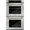 image:imageZLINE Autograph Edition 30 in Professional True Convection Double Wall Oven with Air Fry and Self Clean in Stainless Steel with Champagne Bronze Helix Handles WADZ30KCB
