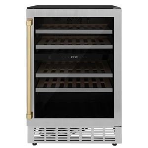 image:imageZLINE 24 Autograph Edition Dual Zone 44Bottle Wine Cooler in Stainless Steel with Wood Shelf and Champagne Bronze Accents RWVUD24CB