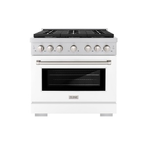 image:imageZLINE 36 in 52 cu ft Paramount Gas Range with 6 Burner Cooktop and Convection Gas Oven in Stainless Steel with White Matte Door SGRWM36