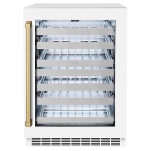 image:imageZLINE Autograph Edition 24 in Touchstone Dual Zone 44 Bottle Wine Cooler With White Matte Glass Door And Champagne Bronze Handle RWDOZWM24CB