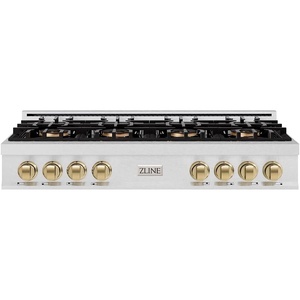 image:imageZLINE Autograph Edition 48 in Classic Gas Rangetop with 8 Burner DuoPro Cooktop in Satin Stainless Steel and Champagne Bronze Accents PCRTSZ48CB