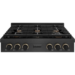 image:imageZLINE Designer Collection 36 in Paramount Gas Rangetop with 6 Burners in Black Satin Stainless Steel with Matte Black and Champagne Bronze Accents SRTBSZ36MBCB