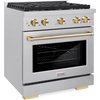 image:imageZLINE Autograph Edition 30 in 42 cu ft Paramount Dual Fuel Range with 4 Burner Gas Cooktop and Electric Convection Oven in Satin Stainless Steel with Polished Gold Accents SDRSZ30G