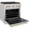 image:imageZLINE Autograph Edition 30 in 42 cu ft Paramount Dual Fuel Range with 4 Burner Gas Cooktop and Electric Convection Oven in Satin Stainless Steel with Polished Gold Accents SDRSZ30G