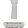image:imageZLINE Autograph Edition 30 in Convertible Satin Stainless Steel Wall Mount Range Hood with White Matte Shell and Champagne Bronze Handle KB4SNZWM30CB