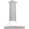 image:imageZLINE Autograph Edition 30 in Convertible Satin Stainless Steel Wall Mount Range Hood with White Matte Shell and Champagne Bronze Handle KB4SNZWM30CB