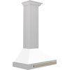image:imageZLINE Autograph Edition 30 in Convertible Satin Stainless Steel Wall Mount Range Hood with White Matte Shell and Champagne Bronze Handle KB4SNZWM30CB