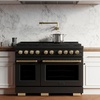 image:imageZLINE Autograph Edition 48 in 67 cu ft Paramount Double Oven Gas Range with 8 Burner Cooktop in Black Stainless Steel and Champagne Bronze Accents SGRBZ48CB