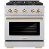 image:imageZLINE Autograph Edition 30 in 42 cu ft Paramount Dual Fuel Range with 4 Burner Gas Cooktop and Electric Convection Oven in Satin Stainless Steel with Polished Gold Accents SDRSZ30G