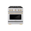 image:imageZLINE Autograph Edition 30 in 42 cu ft Paramount Dual Fuel Range with 4 Burner Gas Cooktop and Electric Convection Oven in Stainless Steel with Polished Gold Accents SDRZ30G