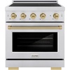 image:imageZLINE Autograph Edition 30 in 42 cu ft Paramount Induction Range with 4 Element Cooktop and Electric Convection Oven in Stainless Steel with Champagne Bronze Accents SINRZ30CB
