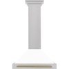 image:imageZLINE Autograph Edition 30 in Convertible Satin Stainless Steel Wall Mount Range Hood with White Matte Shell and Champagne Bronze Handle KB4SNZWM30CB