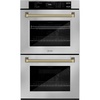 image:imageZLINE Autograph Edition 30 in Professional True Convection Double Wall Oven with Air Fry and Self Clean in Stainless Steel with Polished Gold Helix Handles WADZ30KG