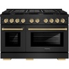 image:imageZLINE Autograph Edition 48 in 67 cu ft Paramount Double Oven Gas Range with 8 Burner Cooktop in Black Stainless Steel and Champagne Bronze Accents SGRBZ48CB
