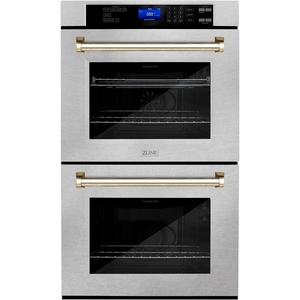 image:imageZLINE 30 Autograph Edition Double Wall Oven with Self Clean and True Convection in Fingerprint Resistant Stainless Steel and Gold AWDSZ30G