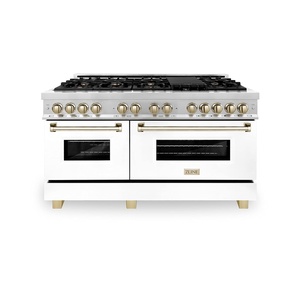 image:imageZLINE Autograph 60 Legacy Dual Fuel Range w 9 Burners amp White amp Gold Accents RAZWM60G