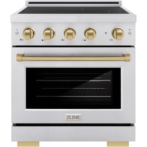 image:imageZLINE Autograph Edition 30 in 42 cu ft Paramount Induction Range with 4 Element Cooktop and Electric Convection Oven in Stainless Steel with Champagne Bronze Accents SINRZ30CB