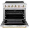 image:imageZLINE Autograph Edition 36 in 52 cu ft Paramount Induction Range with 5 Element Cooktop and Electric Convection Oven in Stainless Steel with Polished Gold Accents SINRZ36G