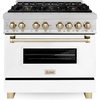 image:imageZLINE Autograph 36 in Legacy Dual Fuel Range in Satin Steel wWhite amp Gold Accents RASZWM36G
