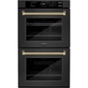 image:imageZLINE Autograph Edition 30 in Professional True Convection Double Wall Oven with Air Fry and Self Clean in Black Stainless Steel with Polished Gold Helix Handles WADBZ30KG