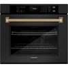 image:imageZLINE Autograph Edition 30 in Professional True Convection Single Wall Oven with Air Fry and Self Clean in Black Stainless Steel with Champagne Bronze Helix Handle WASBZ30KCB