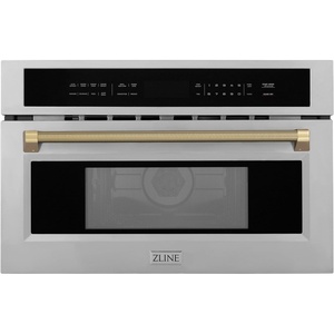 image:imageZLINE Autograph Edition 30 in 16 cu ft Builtin Convection Microwave Oven in Stainless Steel and Champagne Bronze Helix Handle MWOZ30KCB