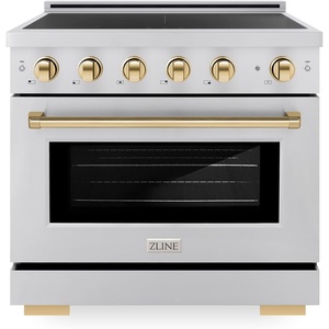 image:imageZLINE Autograph Edition 36 in 52 cu ft Paramount Induction Range with 5 Element Cooktop and Electric Convection Oven in Stainless Steel with Polished Gold Accents SINRZ36G