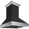 image:imageZLINE 30 in Wooden Wall Mount Range Hood in Rustic Shiplap Black Finish with Stainless Steel Accents 365CC30