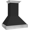 image:imageZLINE 30 in Wooden Wall Mount Range Hood in Rustic Shiplap Black Finish with Stainless Steel Accents 365CC30