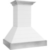 image:imageZLINE 30 in Wooden Wall Mount Range Hood in Rustic Shiplap Bright White Finish with Stainless Steel Accents 365WW30