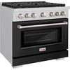 image:imageZLINE 36 in 52 cu ft 6 Burner Gas Range with Convection Gas Oven in Stainless Steel with Black Matte Door SGRBLM36