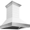 image:imageZLINE 36 in Wooden Wall Mount Range Hood in Rustic Shiplap Bright White Finish with Stainless Steel Accents 365WW36