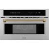 image:imageZLINE Autograph Edition 30 in 16 cu ft Builtin Convection Microwave Oven in Stainless Steel and Polished Gold Helix Handle MWOZ30KG