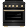 image:imageZLINE Autograph Edition 30 in 42 cu ft Paramount Induction Range with 4 Element Cooktop and Electric Convection Oven in Black Stainless Steel with Champagne Bronze Accents SINRBZ30CB